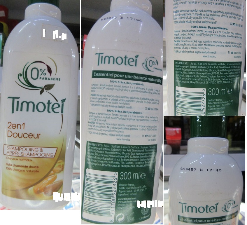 Timotei, 2en1 Douceur, SHAMPOOING & APRÉS-SHAMPOOING číslo šarže/ sp. do: 625457 B 