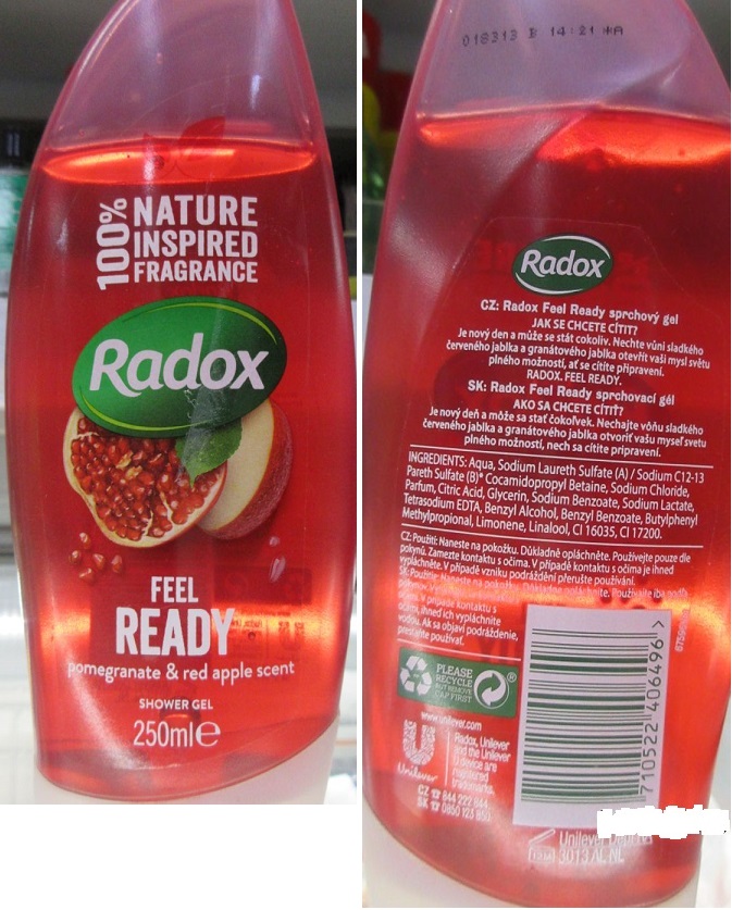 Radox, FEEL READY, SHOWER GEL číslo šarže/ sp. do: 0 18313 B