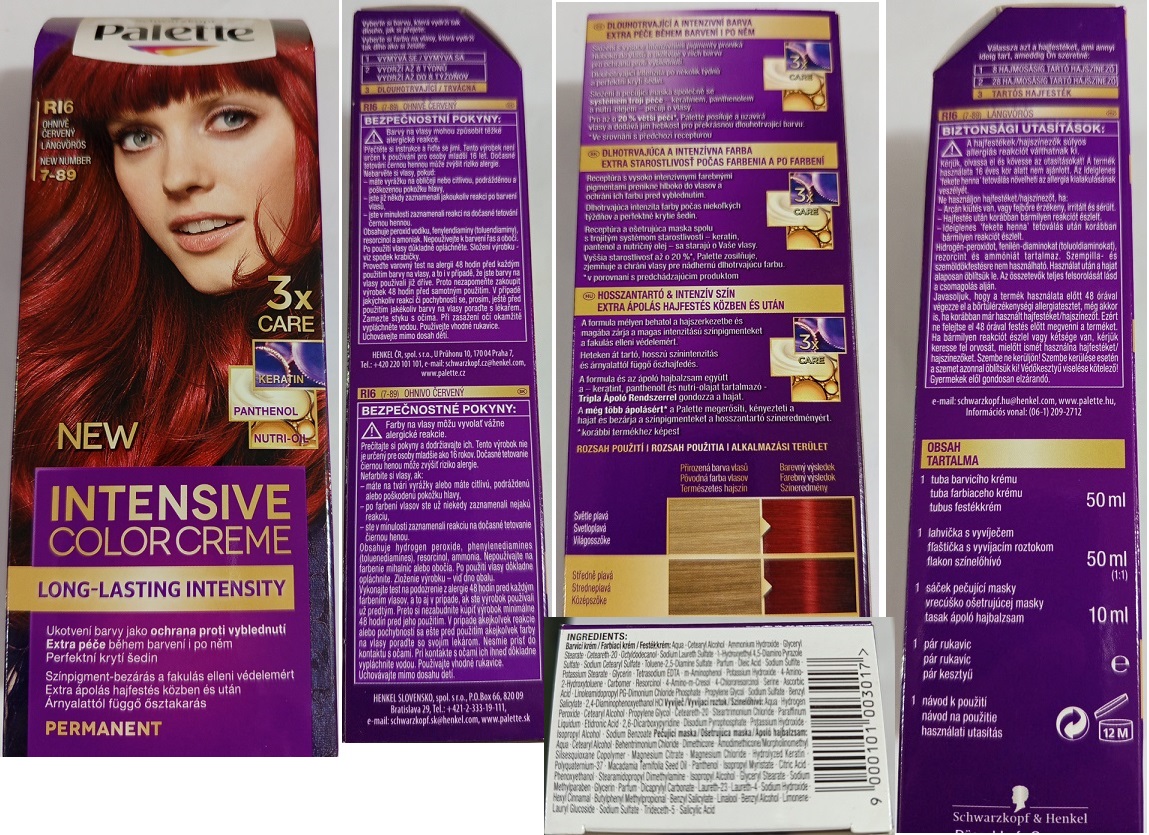 Schwarzkopf, Palette, INTENSIVE COLOR CREME, LONG-LASTING INTENSITY, RI6 OHNIVĚ ČERVENÝ 7-89, 3x CARE