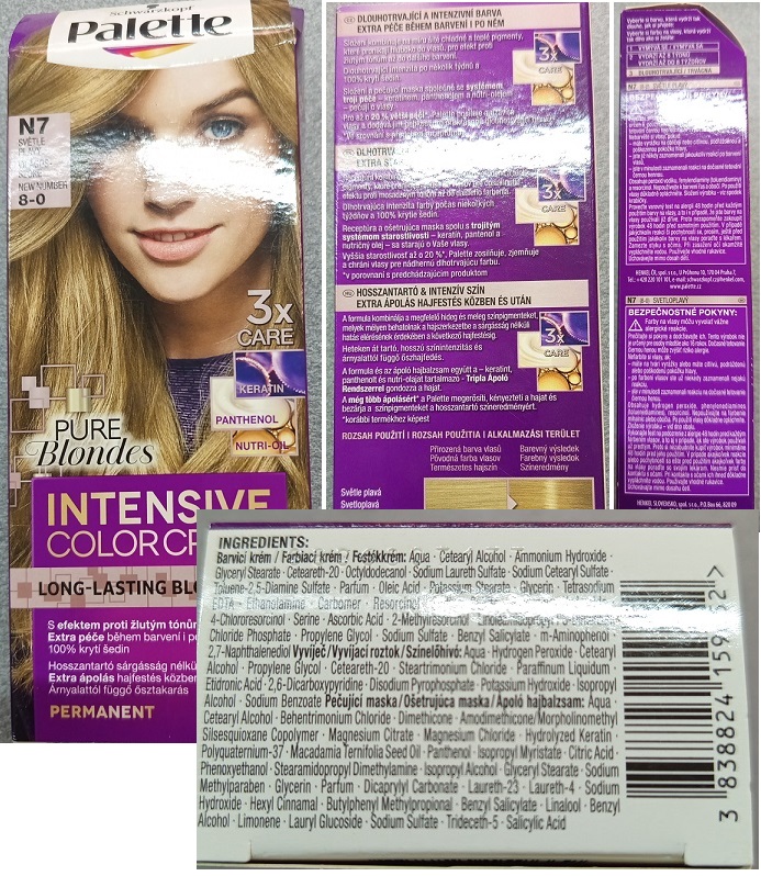 Schwarzkopf, Palette, INTENSIVE COLOR CREME, LONG-LASTING BLONDES, PURE Blondes, N7 SVĚTLE PLAVÝ, 8-0