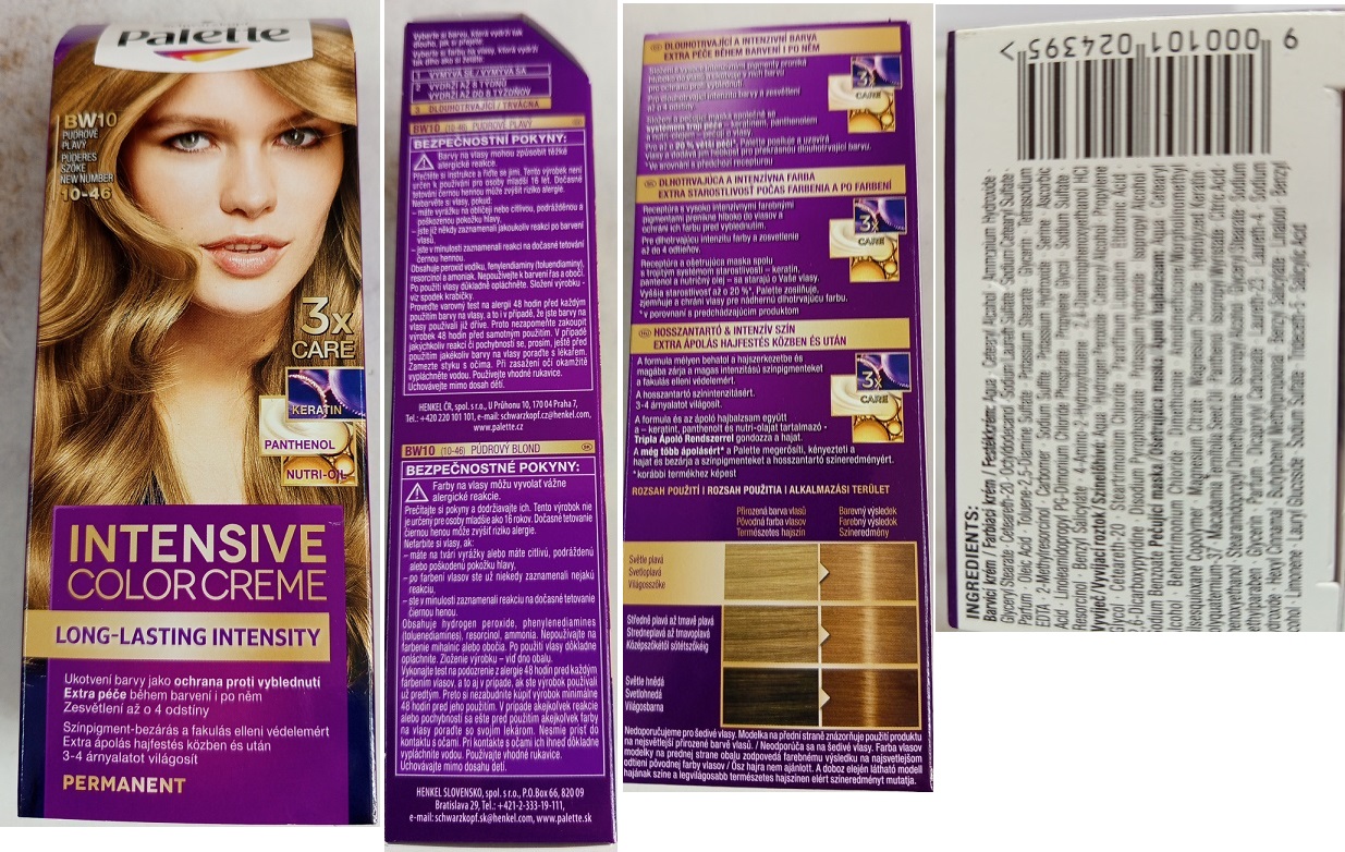 Schwarzkopf, Palette, INTENSIVE COLOR CREME, LONG-LASTING INTENSITY, BW10 PUDROVĚ PLAVÝ 10-46, 3x CARE