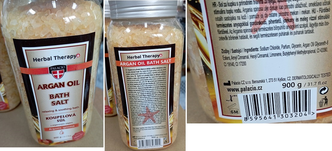 BATH SALT, ARGAN OIL, relaxing & soothing bath, KOUPELOVÁ SŮL s arganovým olejem číslo šarže/ sp. do: neuvedeno