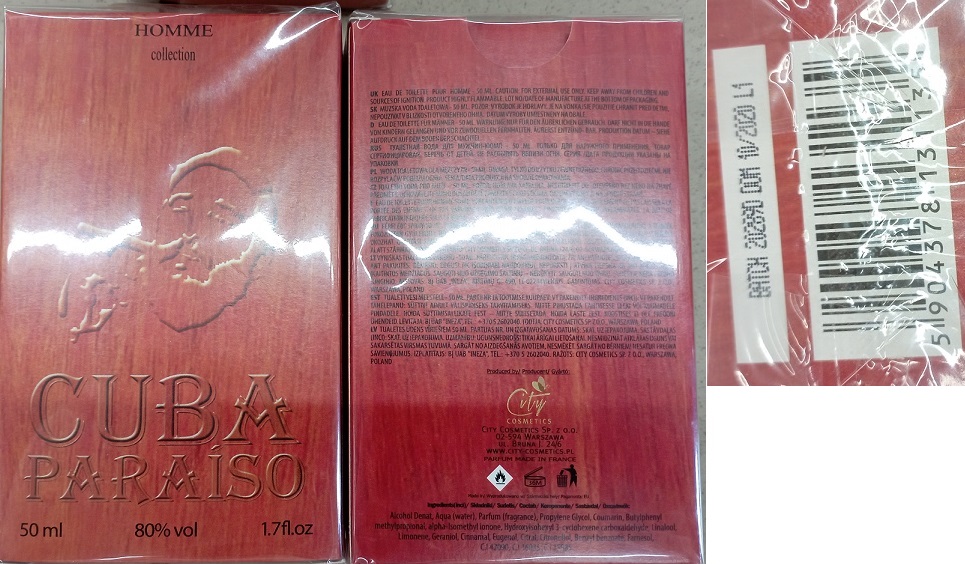 CUBA PARAÍSO, HOMME collection, EAU DE TOILETTE číslo šarže/ sp. do: BATCH 202890, DOM 10/2020 L1