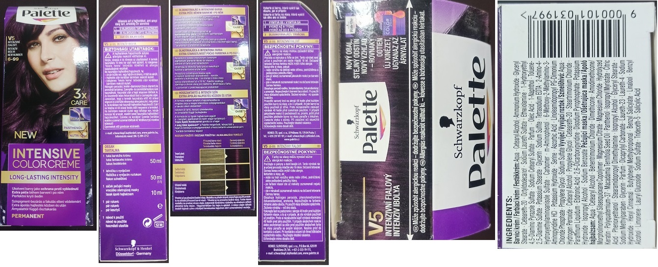 Schwarzkopf, Palette, INTENSIVE COLOR CREME, LONG-LASTING INTENSITY, V5 INTENZIVNÍ FIALOVÝ 6-99, 3x CARE