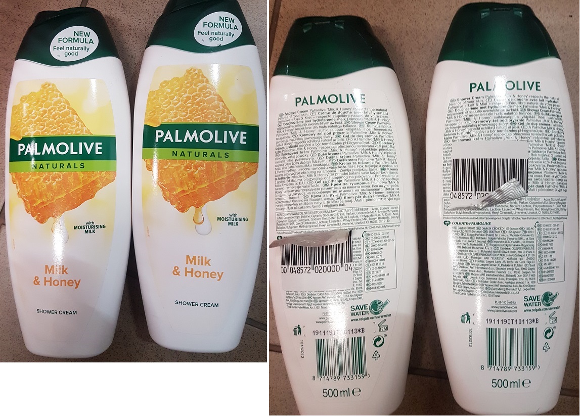 PALMOLIVE NATURALS, Milk & Honey, SHOWER CREAM číslo šarže/ sp. do: 191119IT10113*B, 10182013  