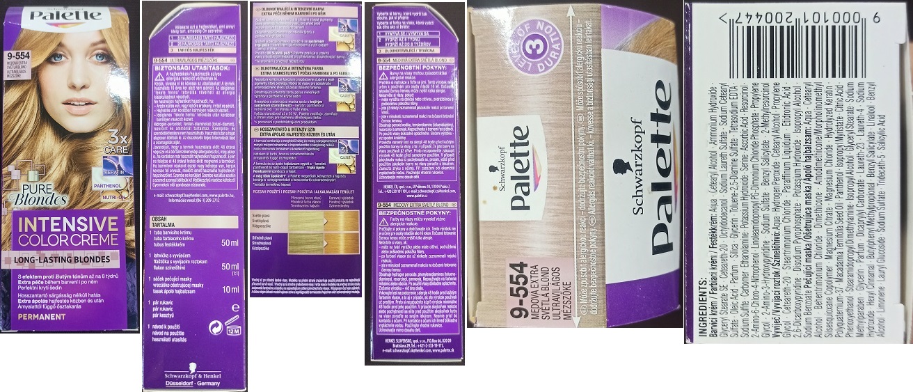 Nebezpečný výrobek - Schwarzkopf, Palette, INTENSIVE COLOR CREME, LONG-LASTING BLONDES, PURE Blondes, 