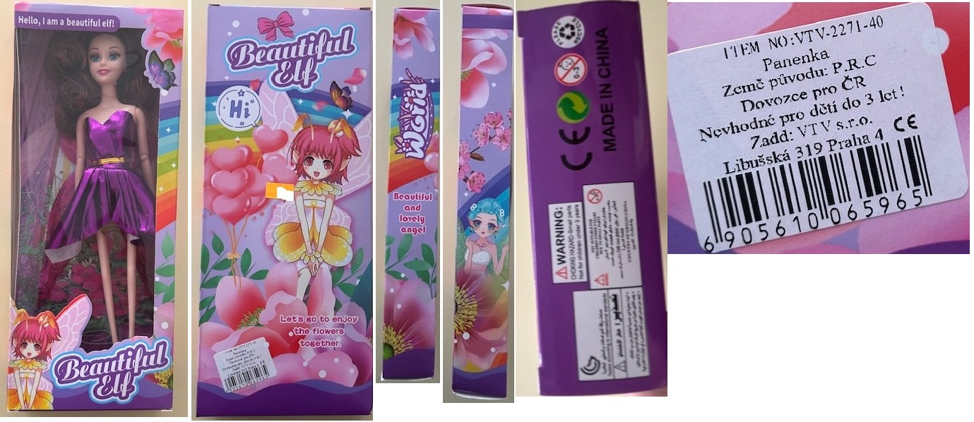 panenka Beautiful Elf údaje na dolepené etiketě: DESC: Panenka, ITEM NO: VTV-2271-40
