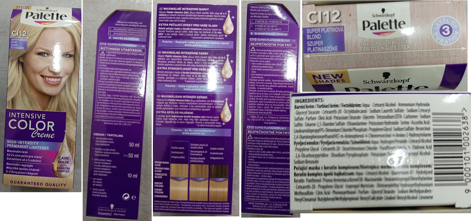 Schwarzkopf, Palette, INTENSIVE COLOR Creme, HIGH-INTENSITY PERMANENT LIGHTENER, CI12 SUPER PLATINOVÁ BLOND