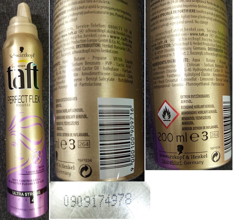 Schwarzkopf taft PERFECT FLEX MOUSSE, ULTRA STRONG 4 číslo šarže/ sp. do: 0909174978, 1921934