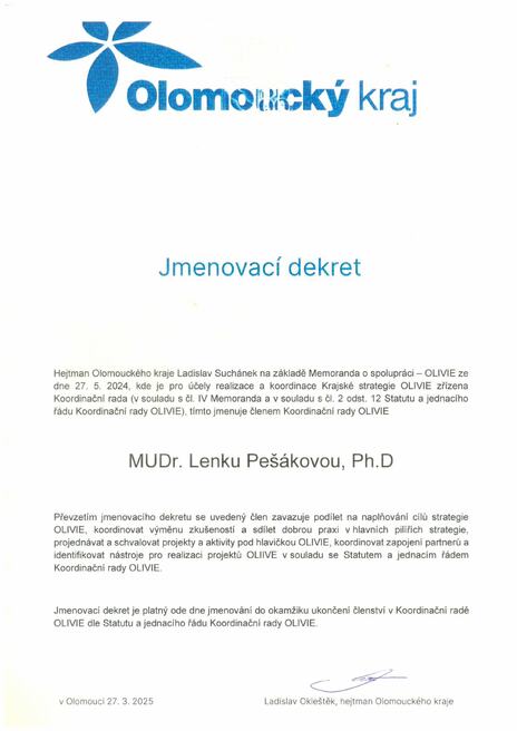 Dekret jmenovaci Olivie